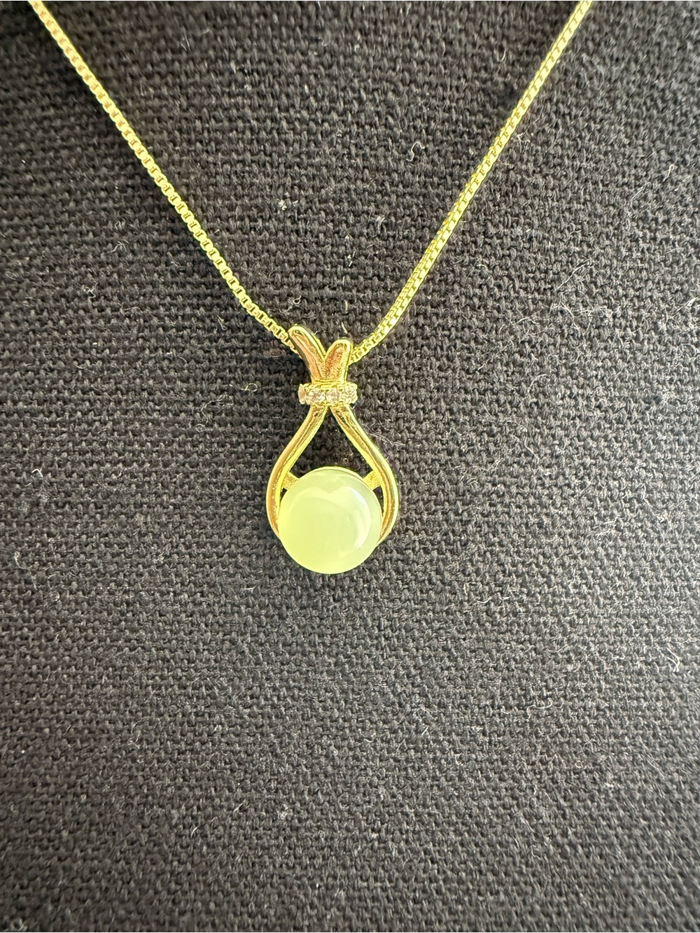 Gold Pendant Necklace with Light Green Stone